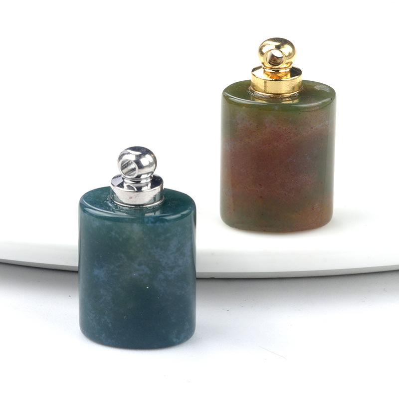 Natural stone rectangular perfume bottle pendant pink crystal essential oil bottle pendant DIY necklace pendant