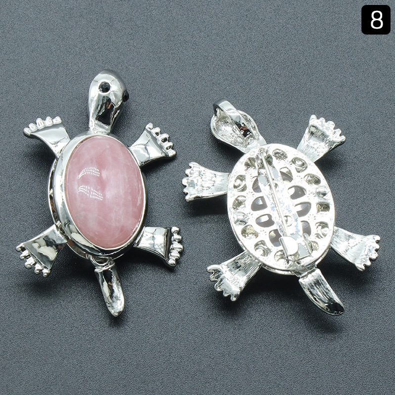 Small turtle brooch pendant natural crystal stone alloy inlaid gemstone pendant necklace accessories