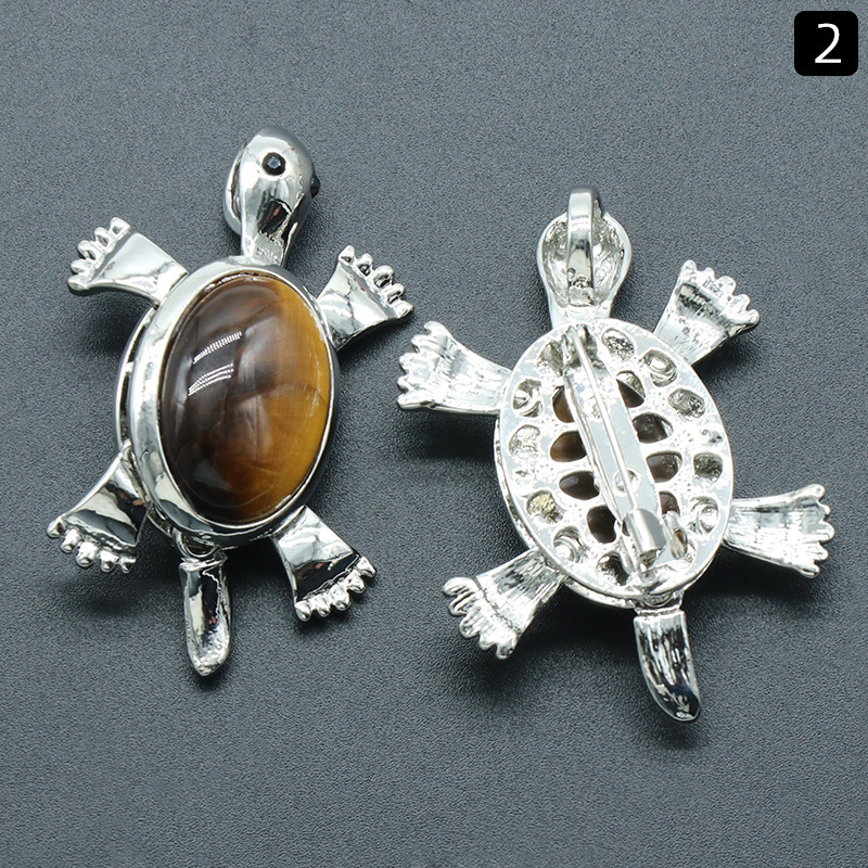 Small turtle brooch pendant natural crystal stone alloy inlaid gemstone pendant necklace accessories