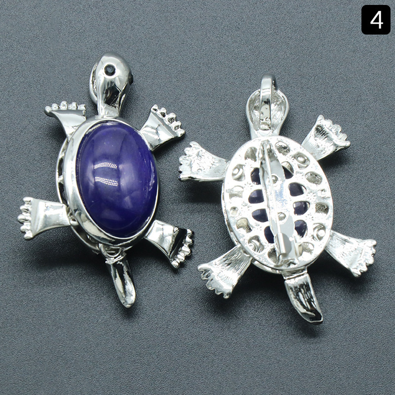 Small turtle brooch pendant natural crystal stone alloy inlaid gemstone pendant necklace accessories