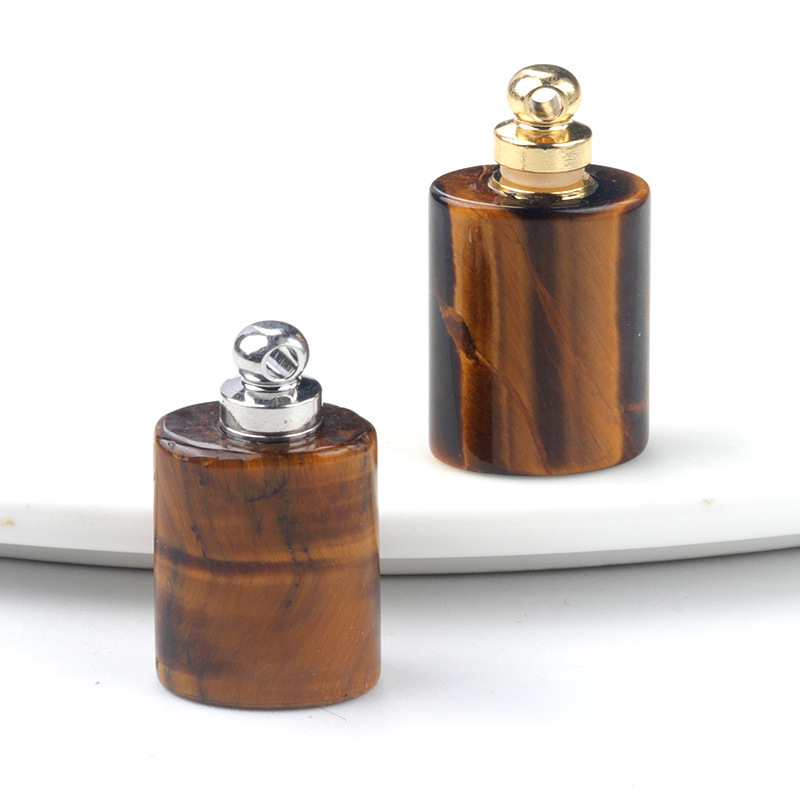 Natural stone rectangular perfume bottle pendant pink crystal essential oil bottle pendant DIY necklace pendant