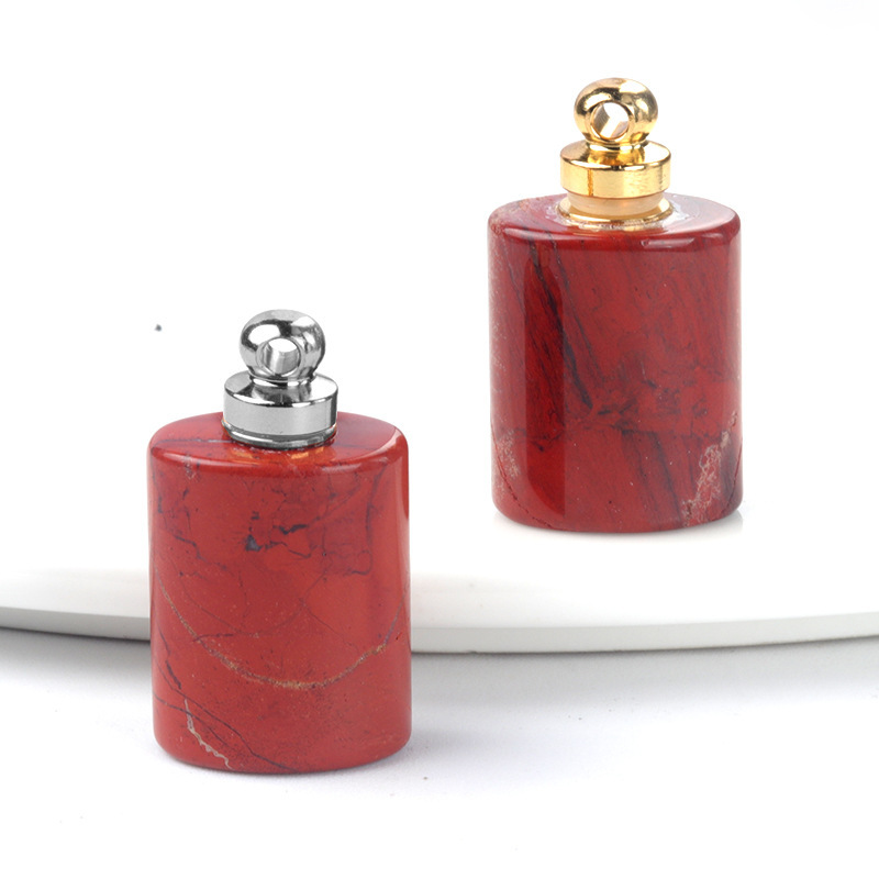 Natural stone rectangular perfume bottle pendant pink crystal essential oil bottle pendant DIY necklace pendant