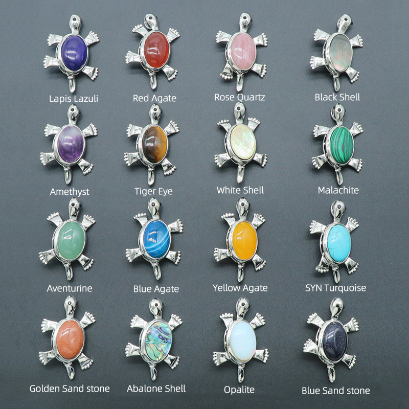 Small turtle brooch pendant natural crystal stone alloy inlaid gemstone pendant necklace accessories