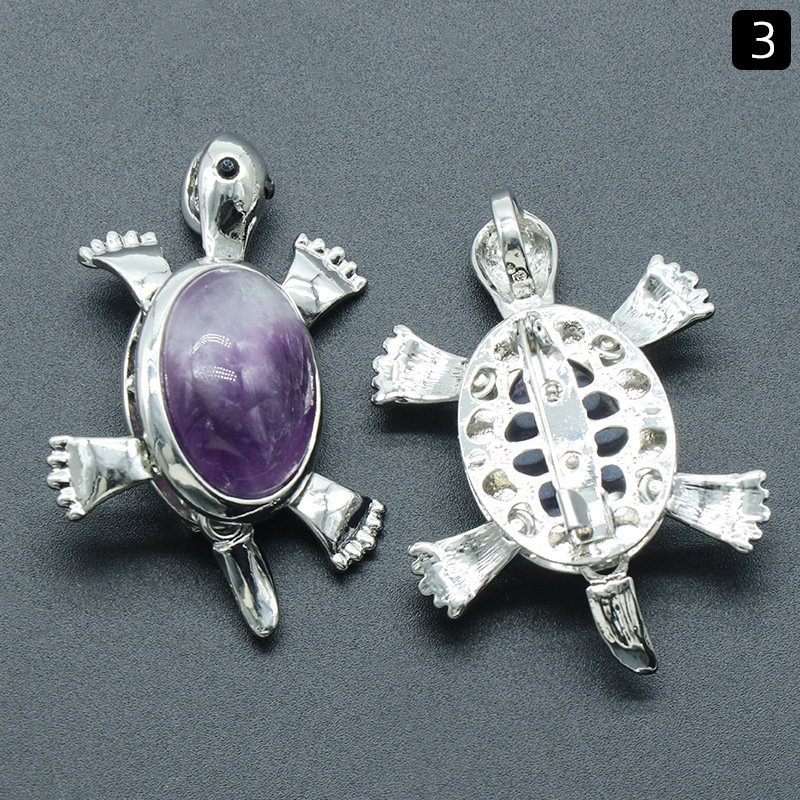 Small turtle brooch pendant natural crystal stone alloy inlaid gemstone pendant necklace accessories