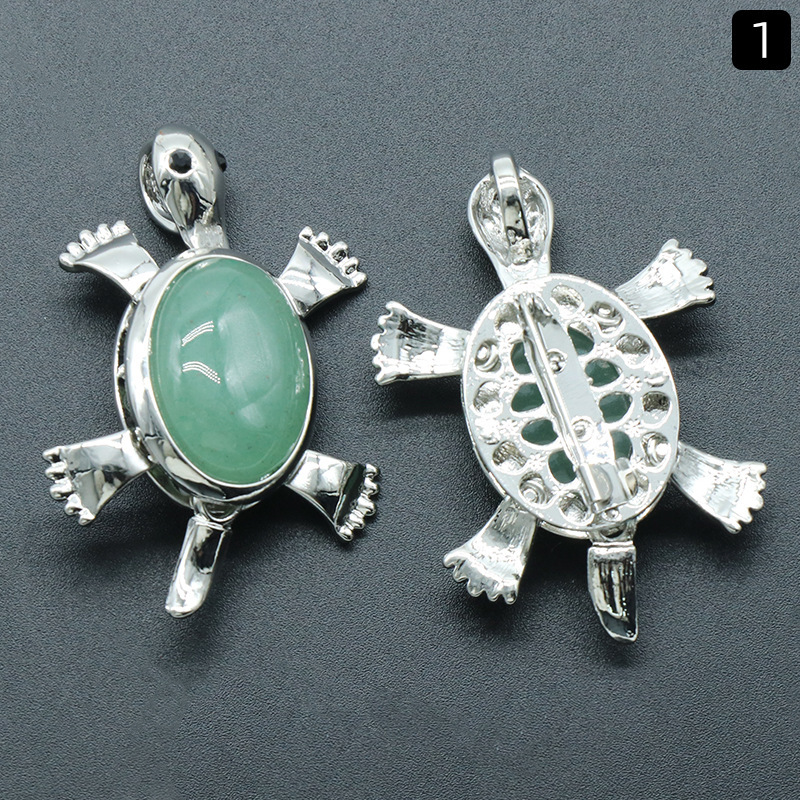 Small turtle brooch pendant natural crystal stone alloy inlaid gemstone pendant necklace accessories
