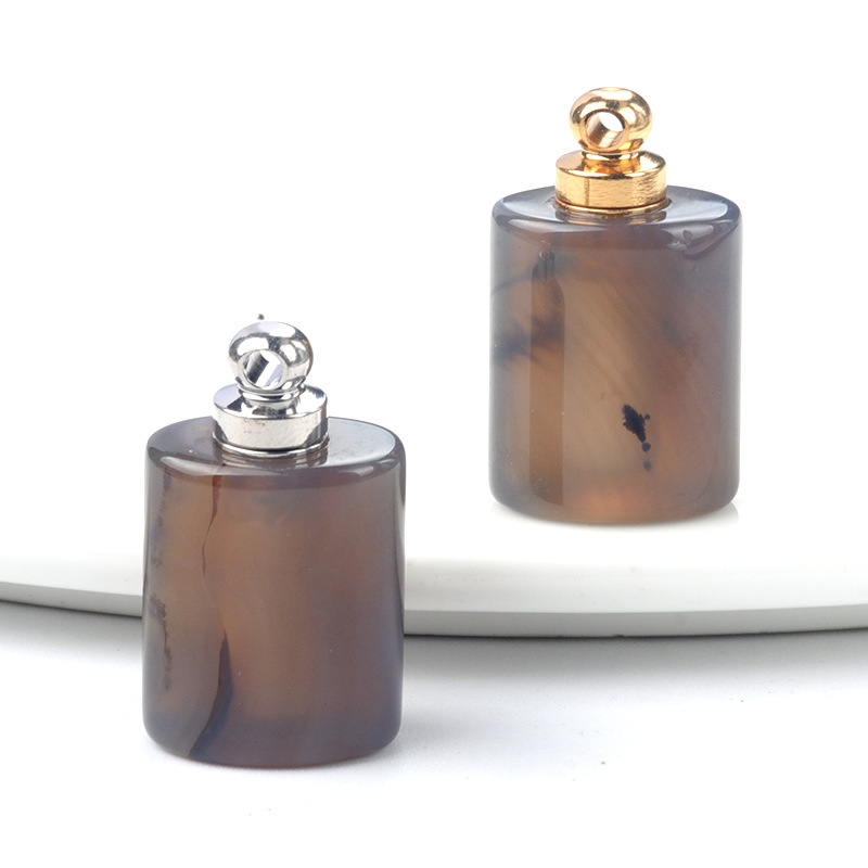 Natural stone rectangular perfume bottle pendant pink crystal essential oil bottle pendant DIY necklace pendant