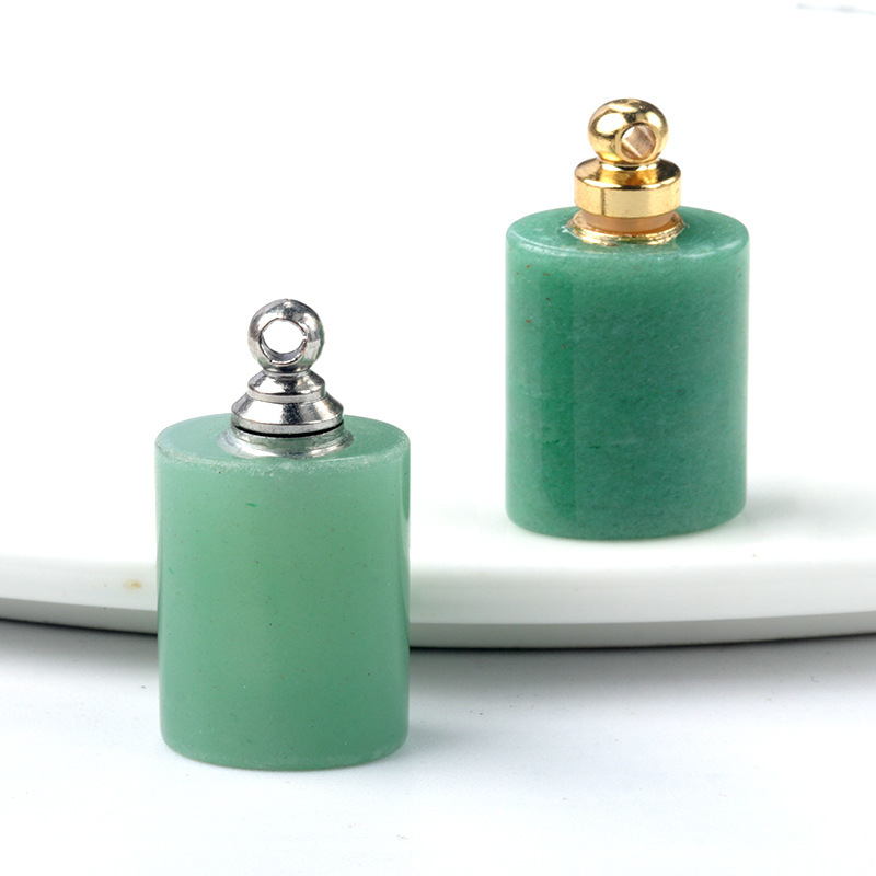 Natural stone rectangular perfume bottle pendant pink crystal essential oil bottle pendant DIY necklace pendant