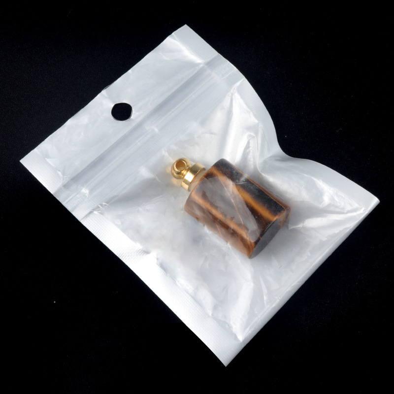 Natural stone rectangular perfume bottle pendant pink crystal essential oil bottle pendant DIY necklace pendant