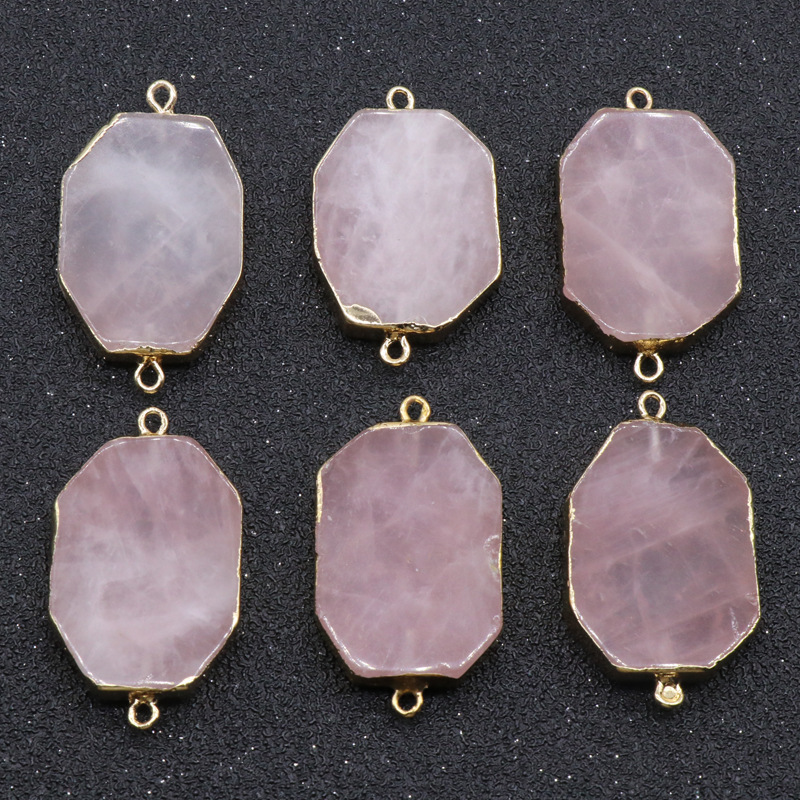 Pink crystal irregular edge pendant double hanging octagonal natural stone DIY bracelet necklace jewelry accessories