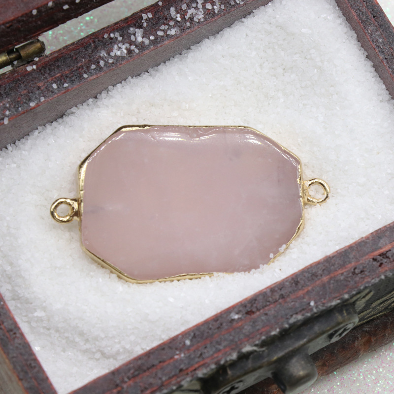 Pink crystal irregular edge pendant double hanging octagonal natural stone DIY bracelet necklace jewelry accessories
