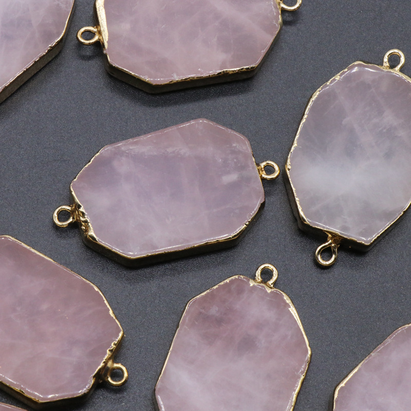 Pink crystal irregular edge pendant double hanging octagonal natural stone DIY bracelet necklace jewelry accessories