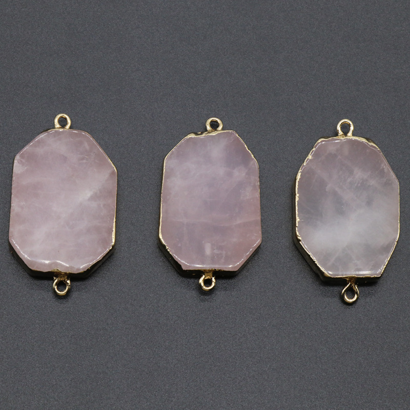 Pink crystal irregular edge pendant double hanging octagonal natural stone DIY bracelet necklace jewelry accessories