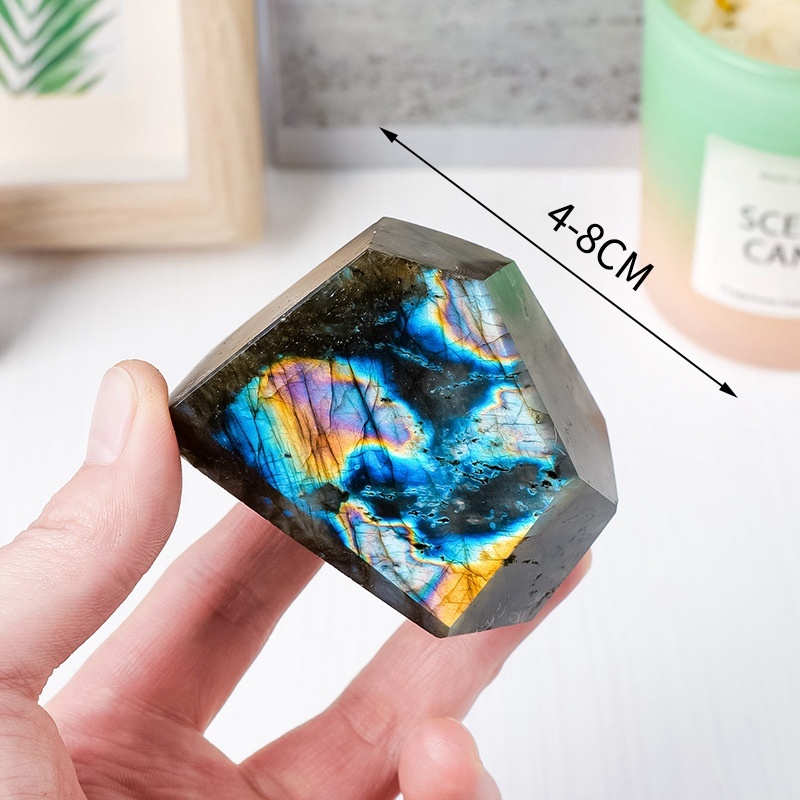 Natural crystal labradorite raw stone mine mark geometric body blue light energy stone home decoration