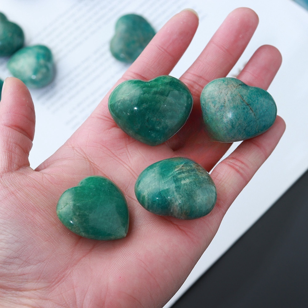 Natural crystal amazonite rough stone polished heart shaped Amazon stone love