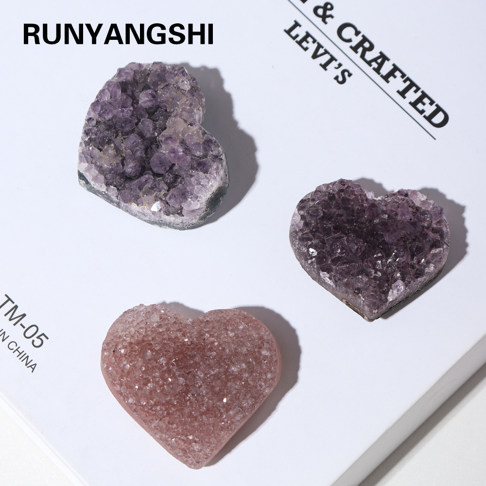 Natural amethyst cluster heart-shaped rough stone cutting and polishing decorative ornaments