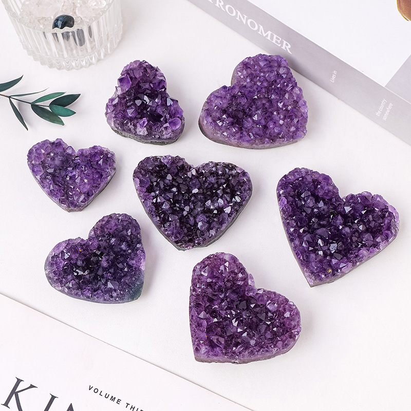 Natural amethyst cluster heart Uruguayan amethyst cluster heart-shaped crafts amethyst block raw stone mine mark