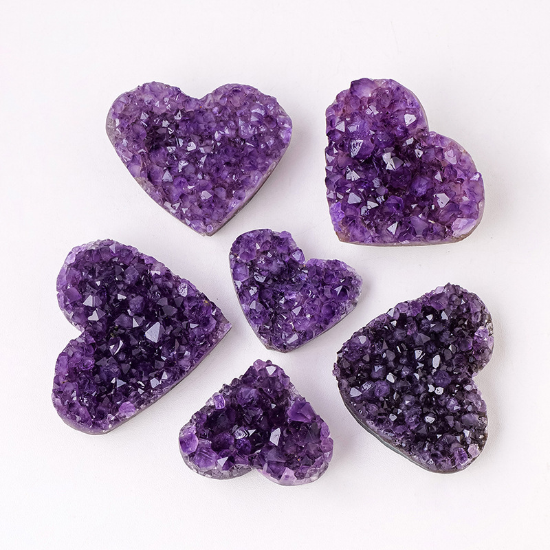 Natural amethyst cluster heart Uruguayan amethyst cluster heart-shaped crafts amethyst block raw stone mine mark