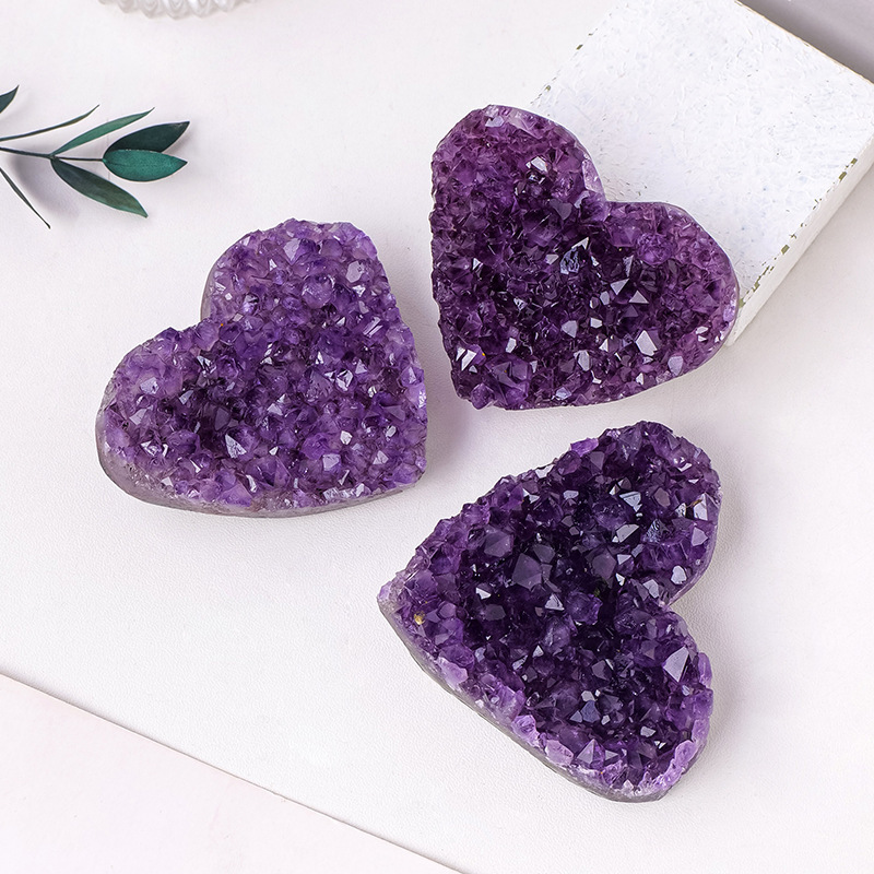 Natural amethyst cluster heart Uruguayan amethyst cluster heart-shaped crafts amethyst block raw stone mine mark