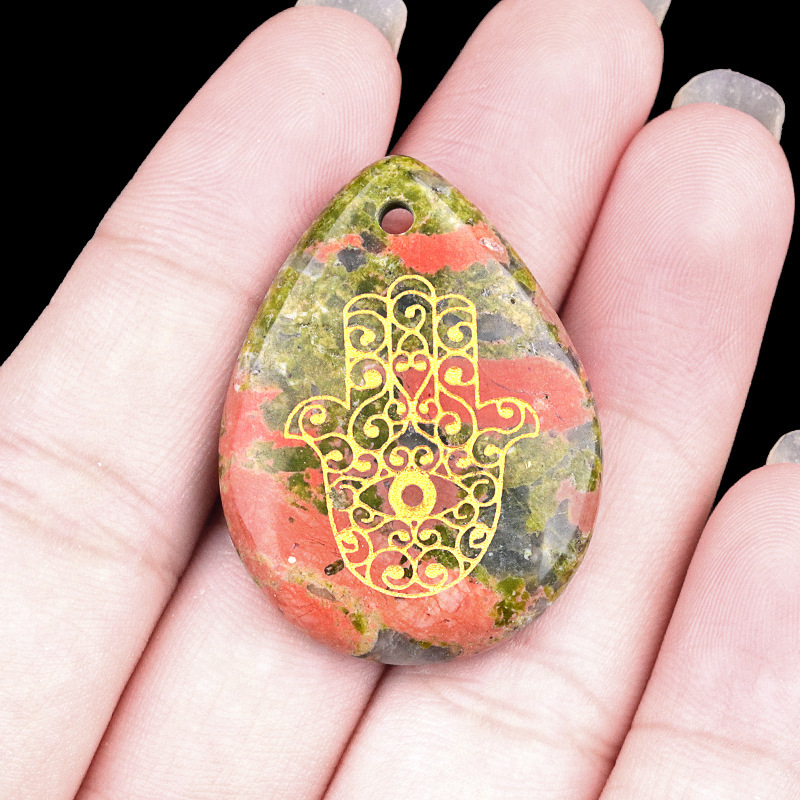 Natural amethyst water drop carving palm Fatima hand pendant DIY necklace pendant jewelry accessories
