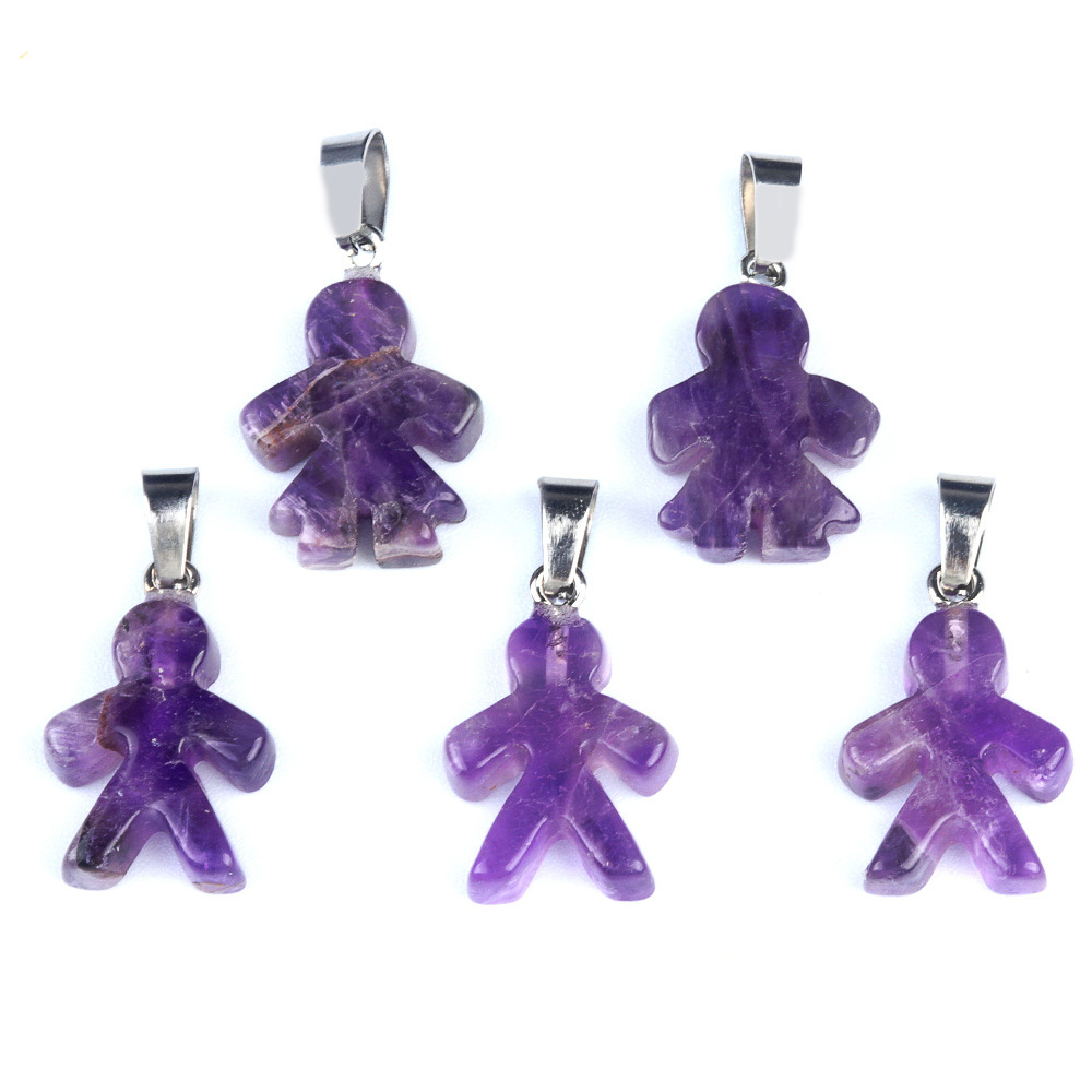 Natural crystal agate stone character pendant boy girl pendant DIY earrings necklace jewelry accessories