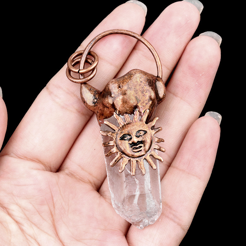 White crystal column sunflower retro welding pendant crystal raw stone column necklace DIY jewelry pendant