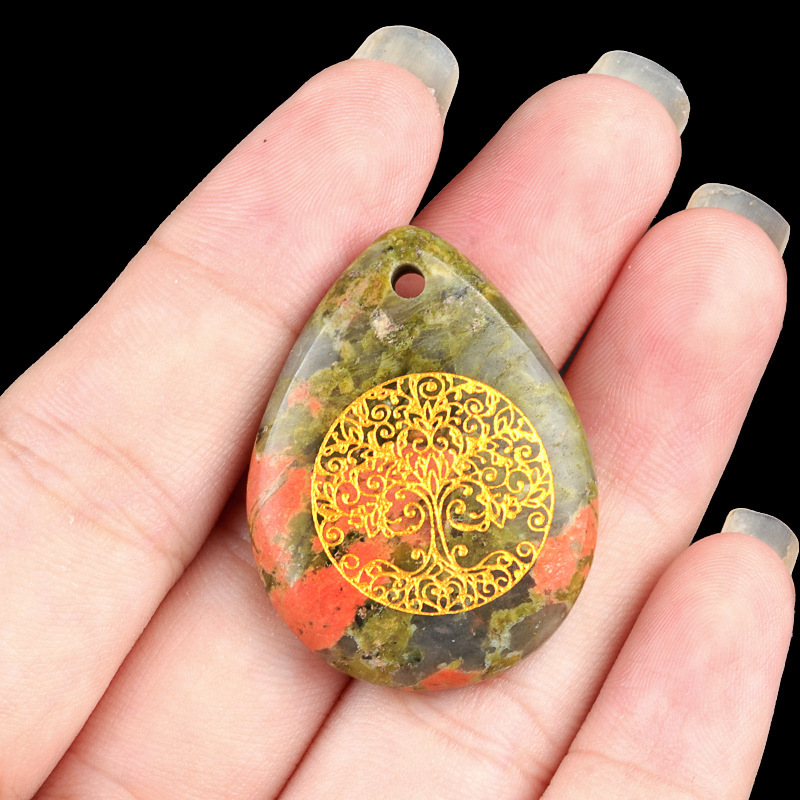 Natural amethyst water drop carved tree of life pendant DIY necklace pendant jewelry accessories