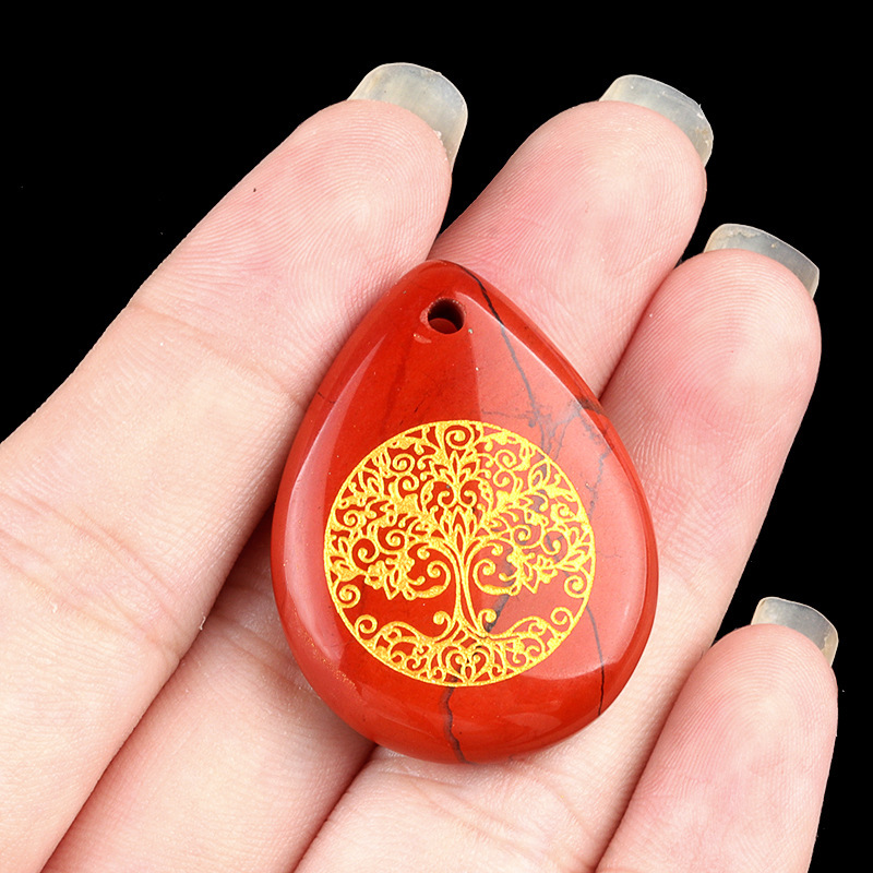 Natural amethyst water drop carved tree of life pendant DIY necklace pendant jewelry accessories