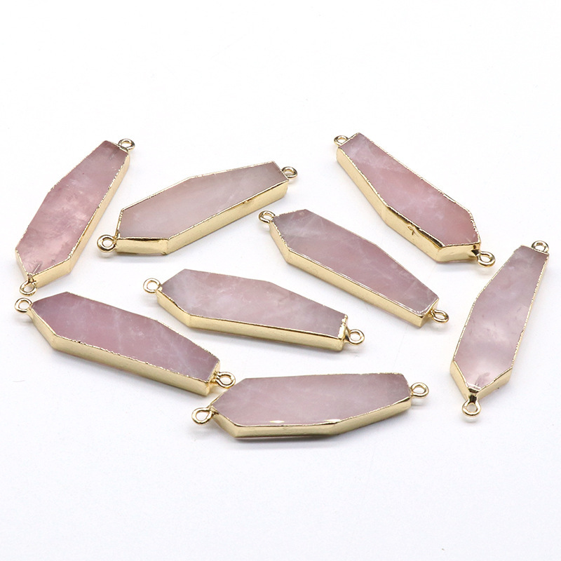 Rose Quartz Irregular Strip Gilded Double Ear Pendant DIY Braided Bracelet Necklace Ethnic Style Jewelry Material
