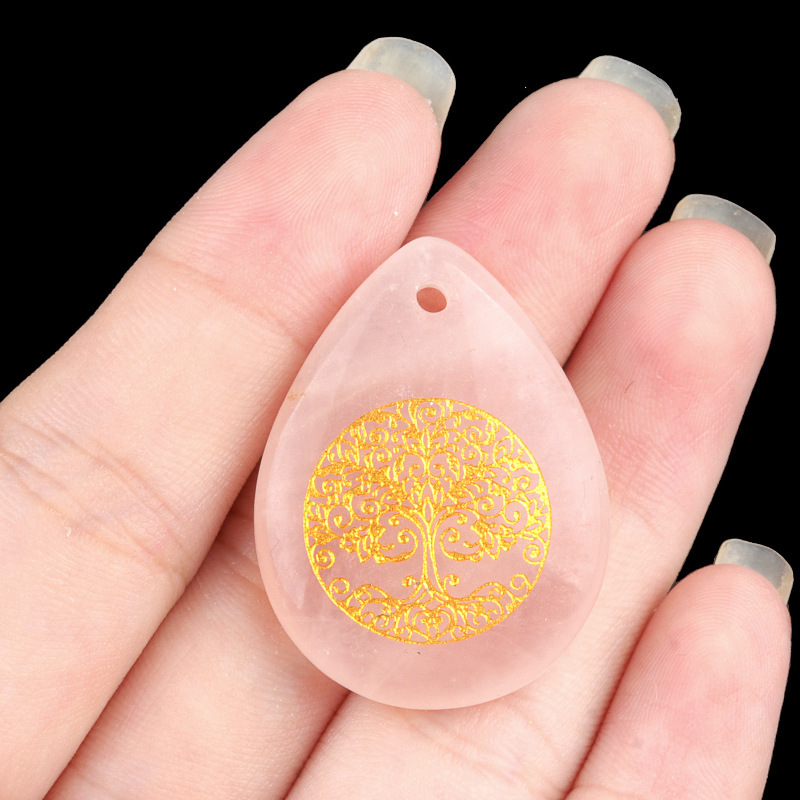 Natural amethyst water drop carved tree of life pendant DIY necklace pendant jewelry accessories
