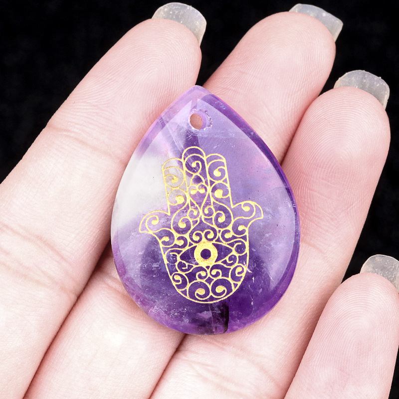 Natural amethyst water drop carving palm Fatima hand pendant DIY necklace pendant jewelry accessories