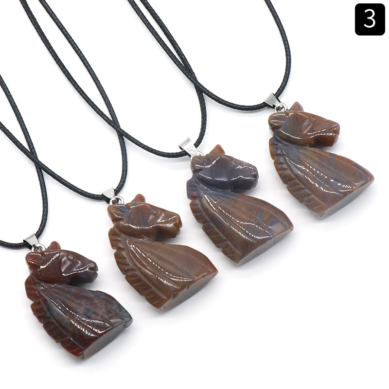 Natural crystal carved unicorn pendant necklace Tiger eye pink crystal unicorn pendant