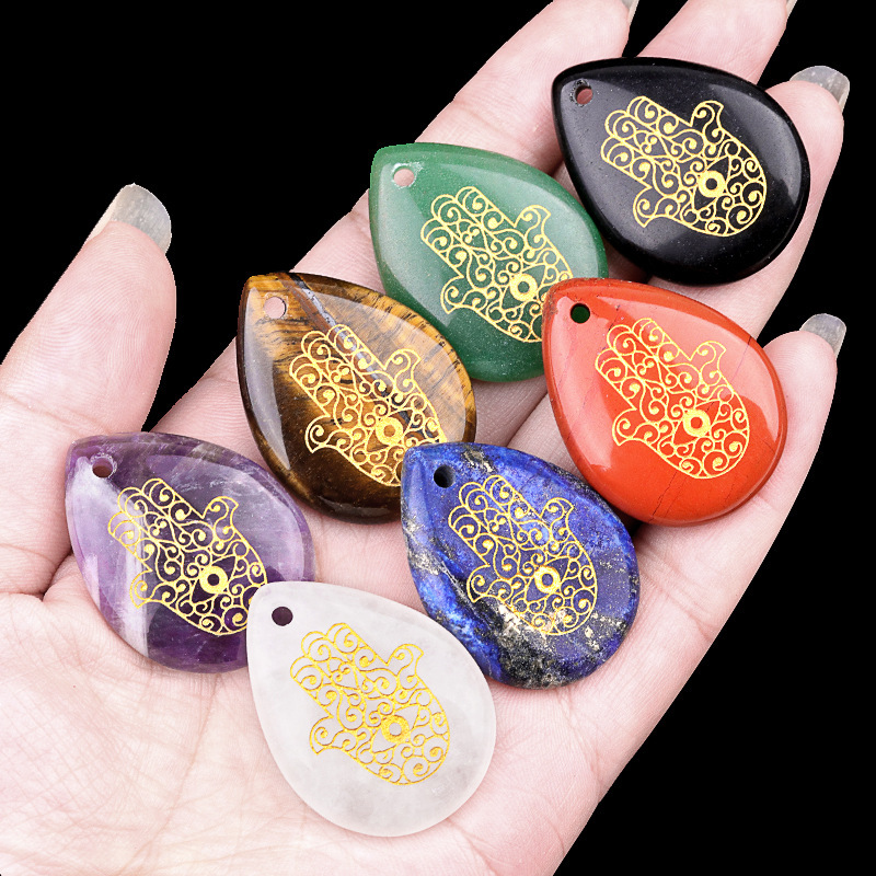 Natural amethyst water drop carving palm Fatima hand pendant DIY necklace pendant jewelry accessories