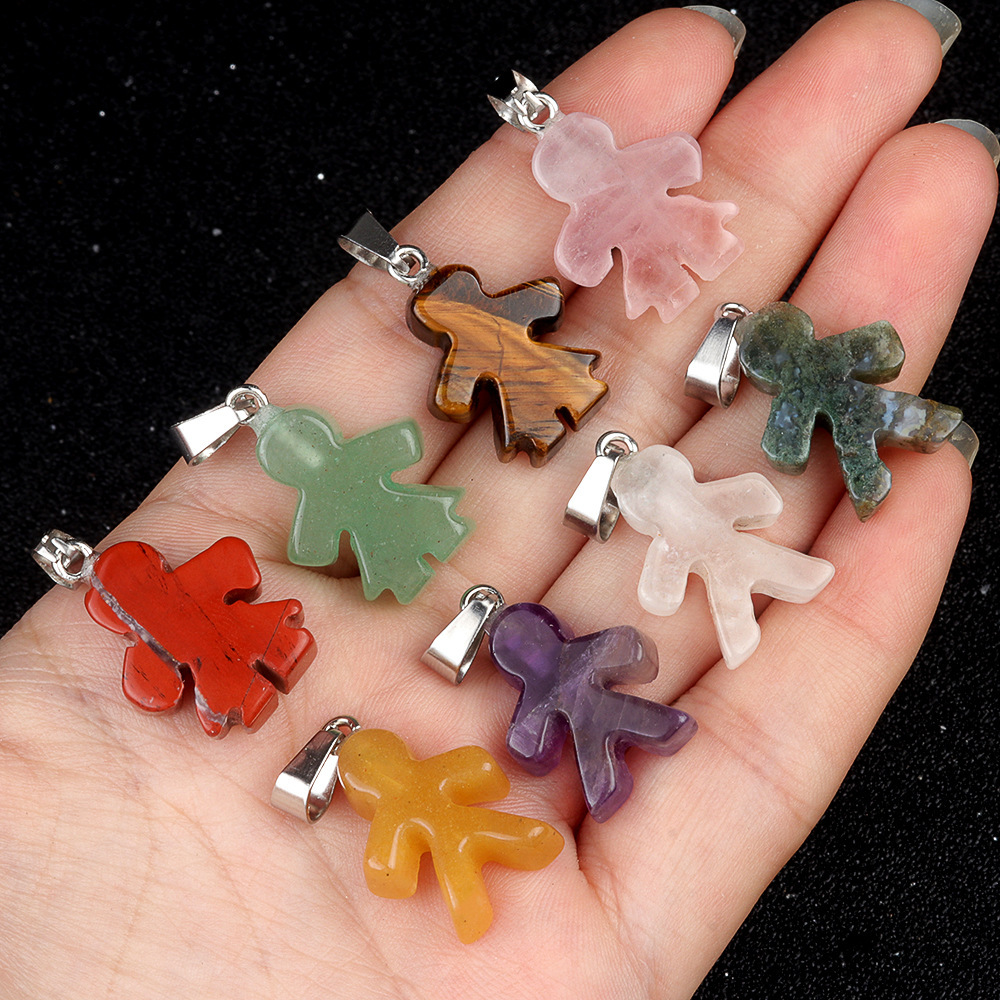 Natural crystal agate stone character pendant boy girl pendant DIY earrings necklace jewelry accessories