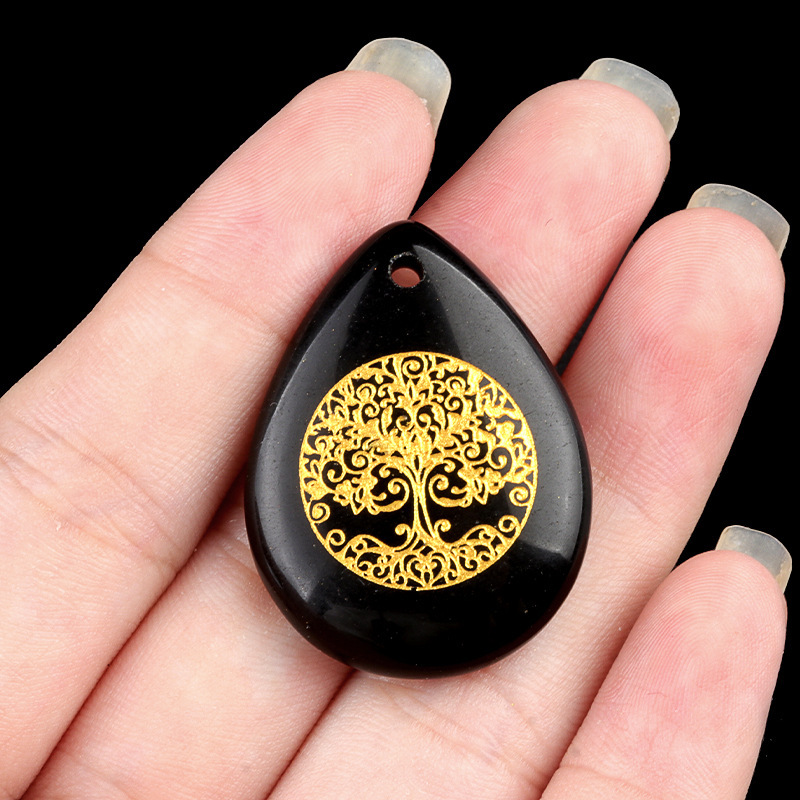 Natural amethyst water drop carved tree of life pendant DIY necklace pendant jewelry accessories