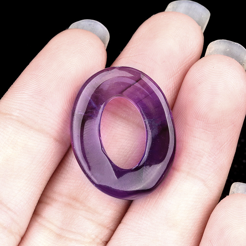 18x23mmQQ circle amethyst agate stone button-shaped hollow oval DIY pendant necklace bracelet material