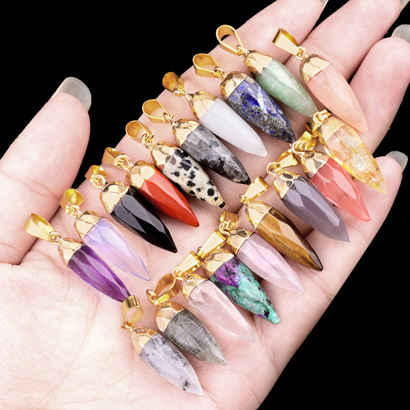 Crystal agate stone bullet faceted pendant gilded head chili DIY necklace accessories