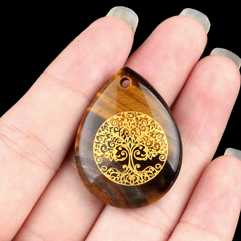 Natural amethyst water drop carved tree of life pendant DIY necklace pendant jewelry accessories