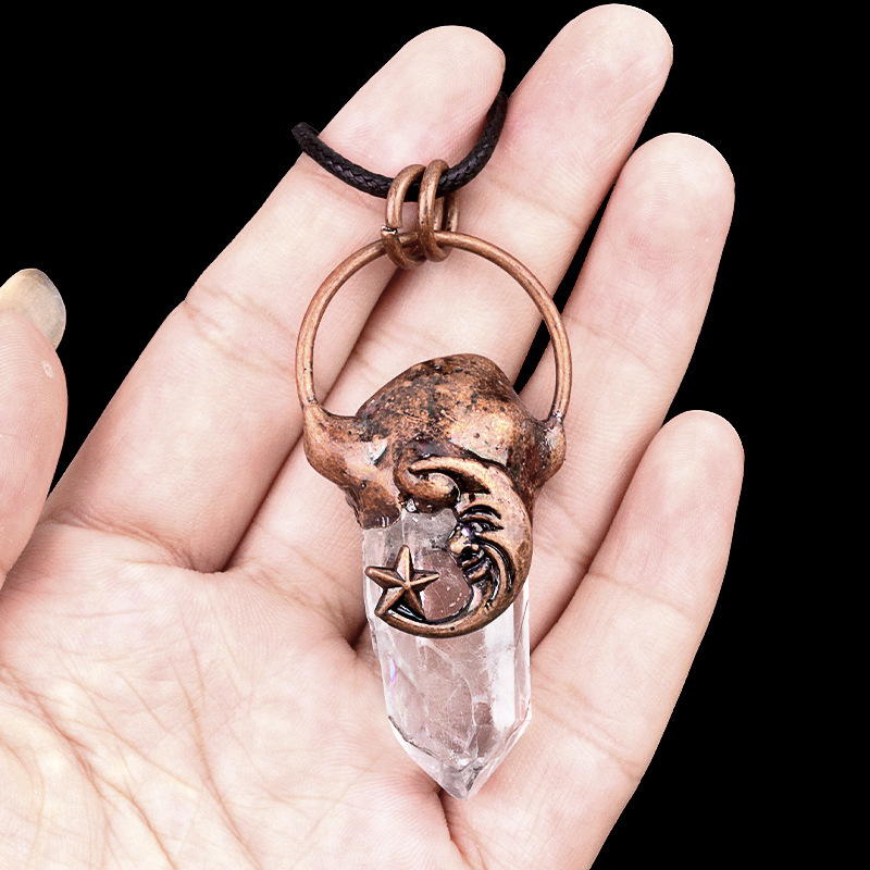 White crystal column star moon retro welding pendant crystal column necklace DIY home decoration pendant