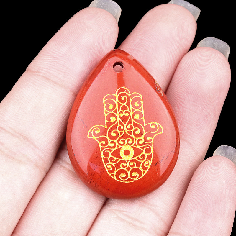 Natural amethyst water drop carving palm Fatima hand pendant DIY necklace pendant jewelry accessories