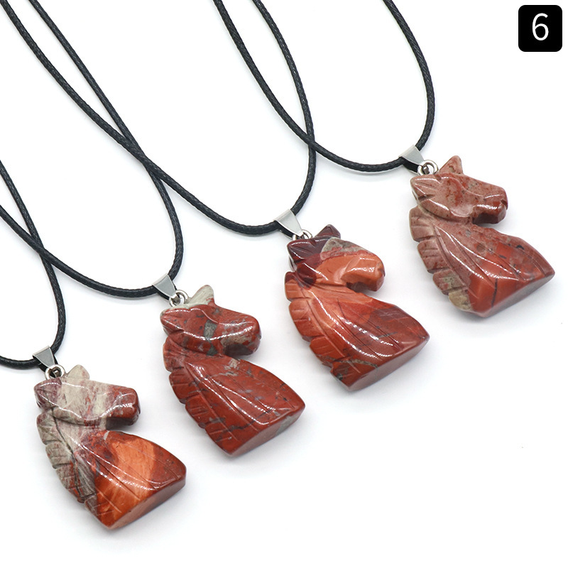 Natural crystal carved unicorn pendant necklace Tiger eye pink crystal unicorn pendant