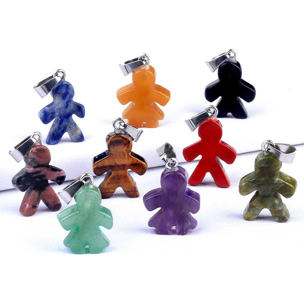 Natural crystal agate stone character pendant boy girl pendant DIY earrings necklace jewelry accessories