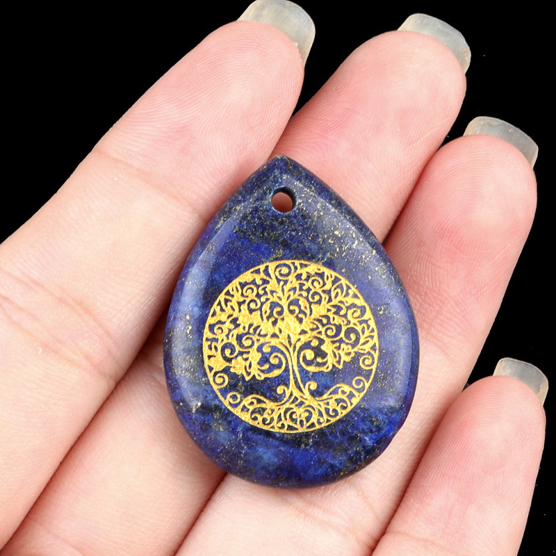 Natural amethyst water drop carved tree of life pendant DIY necklace pendant jewelry accessories