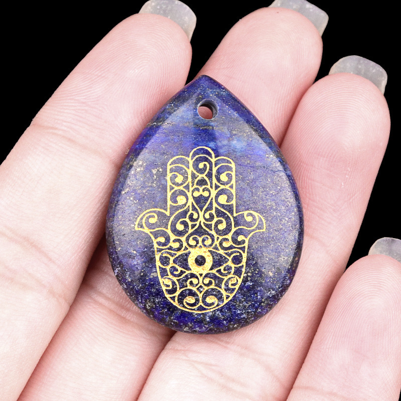 Natural amethyst water drop carving palm Fatima hand pendant DIY necklace pendant jewelry accessories