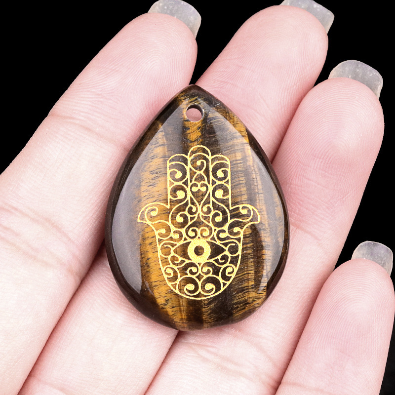 Natural amethyst water drop carving palm Fatima hand pendant DIY necklace pendant jewelry accessories