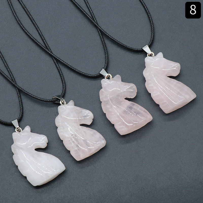Natural crystal carved unicorn pendant necklace Tiger eye pink crystal unicorn pendant