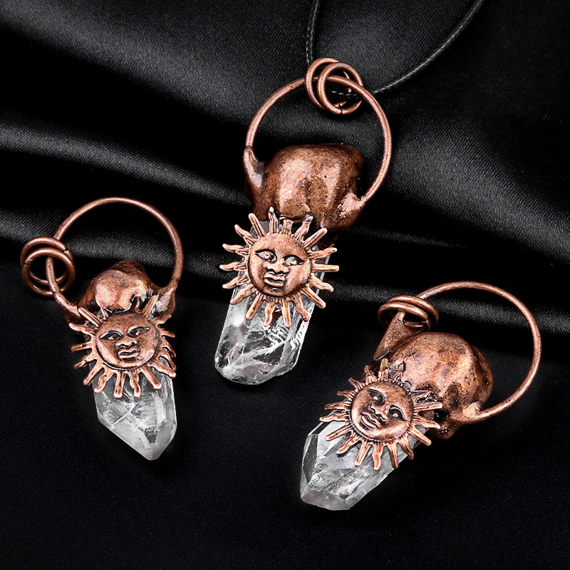 White crystal column sunflower retro welding pendant crystal raw stone column necklace DIY jewelry pendant