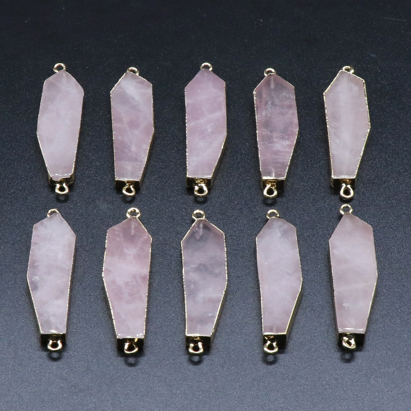 Rose Quartz Irregular Strip Gilded Double Ear Pendant DIY Braided Bracelet Necklace Ethnic Style Jewelry Material