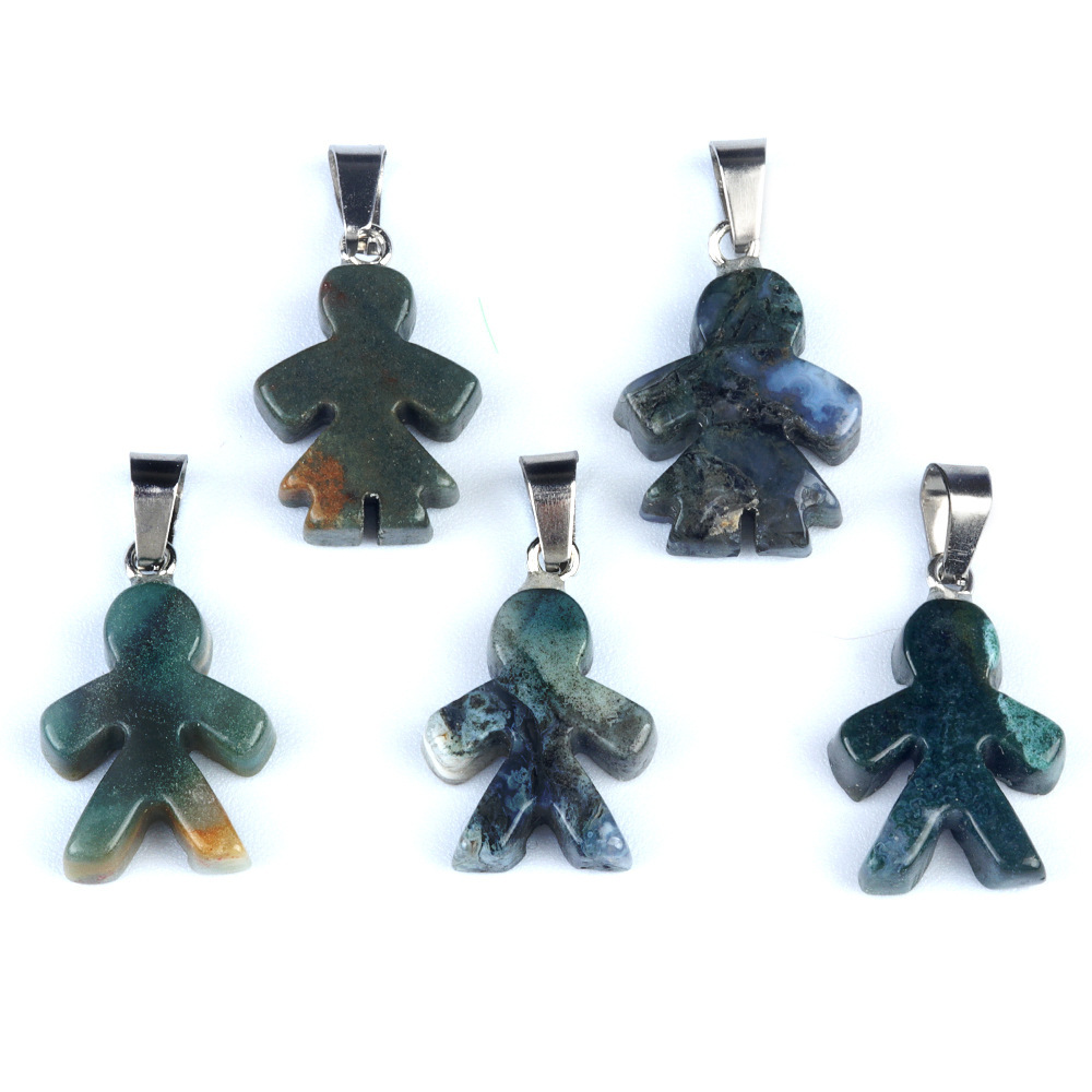 Natural crystal agate stone character pendant boy girl pendant DIY earrings necklace jewelry accessories