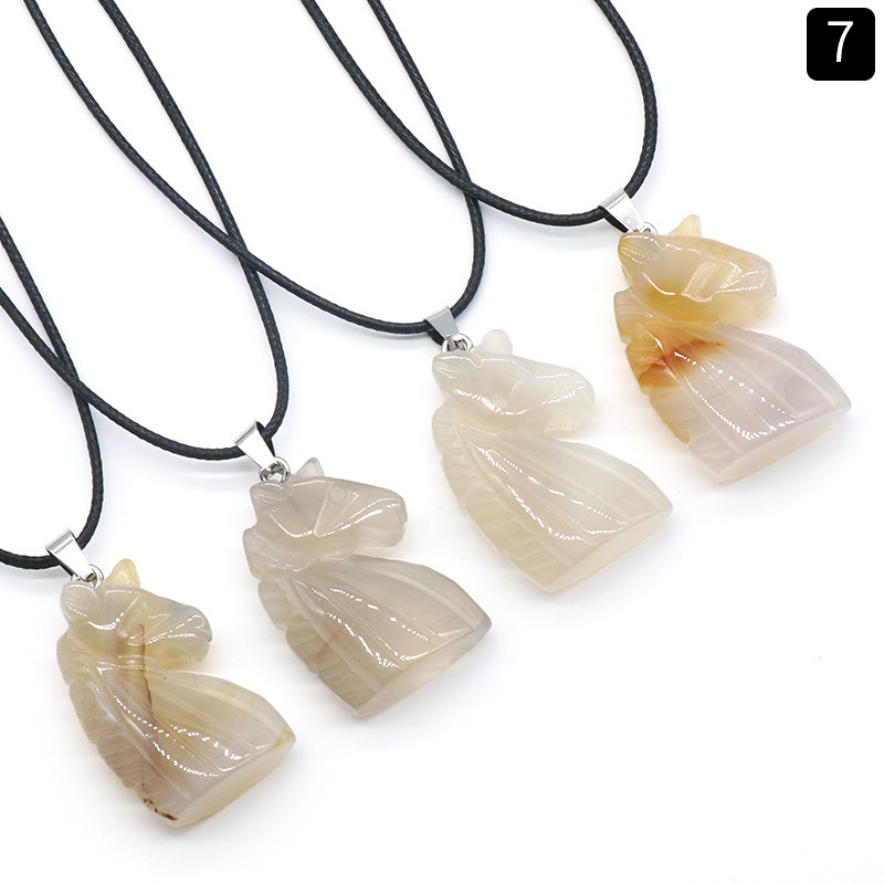 Natural crystal carved unicorn pendant necklace Tiger eye pink crystal unicorn pendant