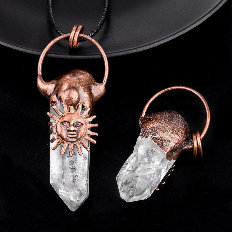 White crystal column sunflower retro welding pendant crystal raw stone column necklace DIY jewelry pendant